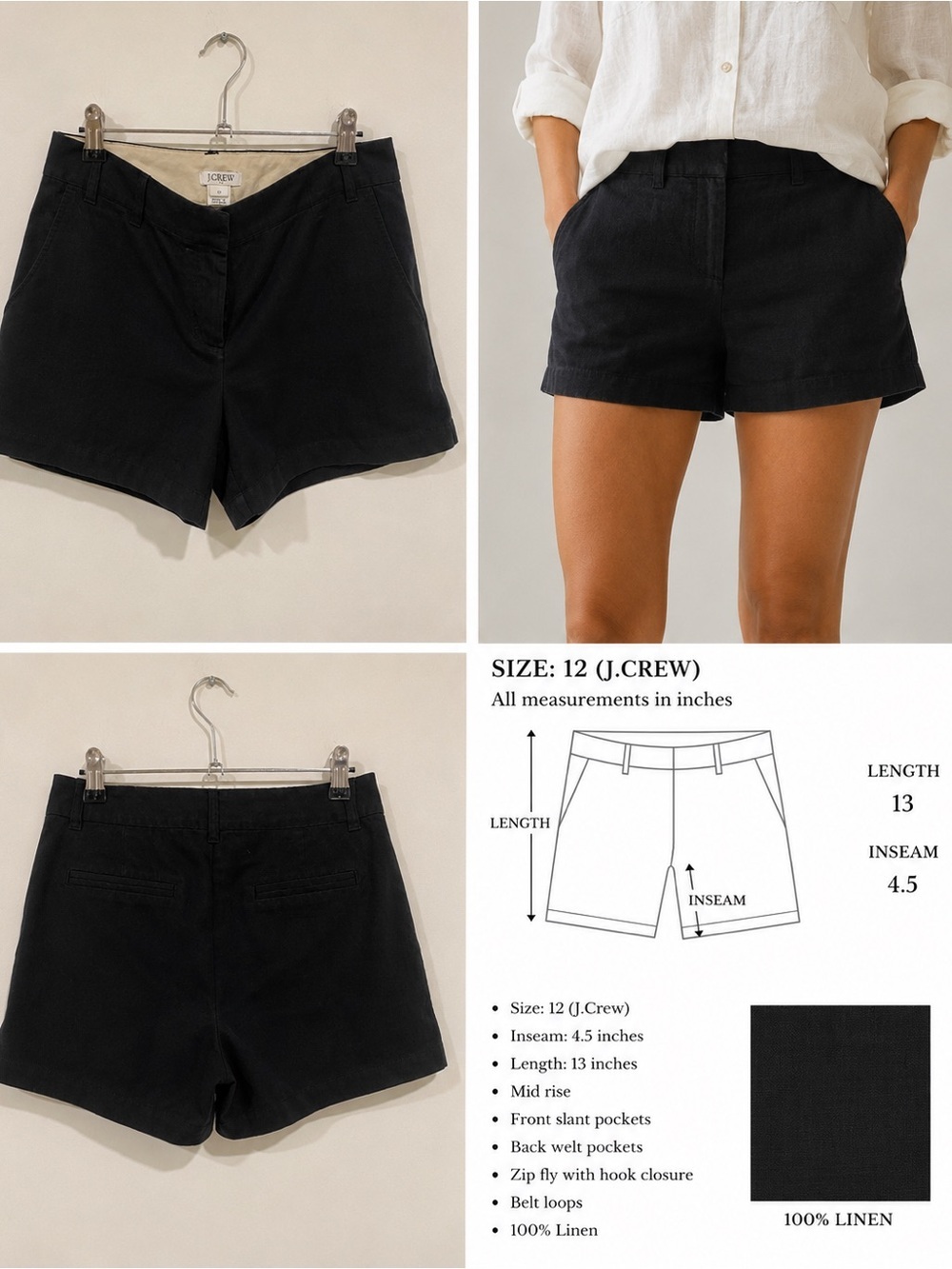 J. Crew Black High-Waist Linen Women’s Shorts